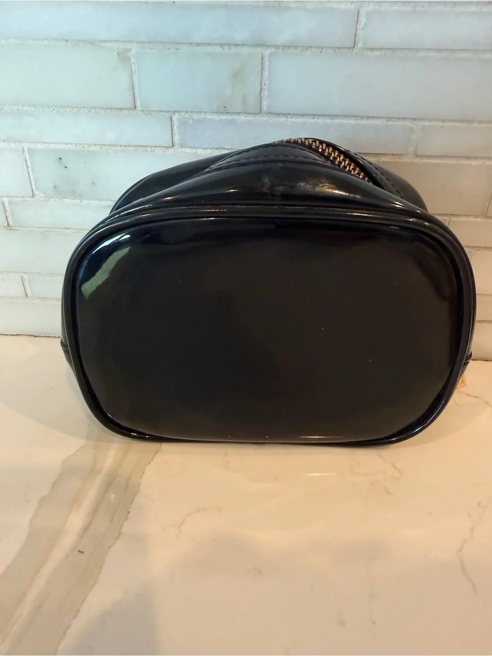 Tory Burch Black Patent Logo Cosmetic Case